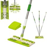 Mikrofiber Mandallı Mop, Teleskopik Saplı Set +1 Yedek Bezli Yeşil Renk