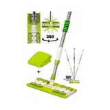 Mikrofiber Mandallı Mop Teleskopik Saplı Set + Yedek Bezli Yeşil
