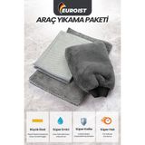 Mikrofiber Oto Temizlik Seti | Araç Kurulama Havlusu, Cam Bezi ve Araba Yıkama Eldiveni - 0315 Gri