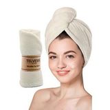 Mikrofiber Saç Havlusu Plaj Deniz Havuz Bonesi Banyo Saç Kurutma Baş Havlusu Krem