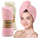Mikrofiber Saç Havlusu Süper Emici Hızlı Kuruyan Türban Saç Havlusu Şapkası – Uzun Kıvırcık Kalın Saçlar İçin Duş Saç Kurutma Havlusu, Plaj Havuz Banyo Kullanım (2li Krem + Pembe)