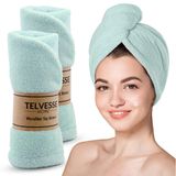 Mikrofiber Saç Havlusu Süper Emici Hızlı Kuruyan Türban Saç Havlusu Şapkası – Uzun Kıvırcık Kalın Saçlar İçin Duş Saç Kurutma Havlusu, Plaj Havuz Banyo Kullanım (2li Turkuaz)