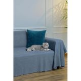 Mikrofiber Şönil Fitilli Minimalist Koltuk Örtüsü -175X300 Cm Large, Çift Taraflı, Kaymaz, Terletmez Mavi