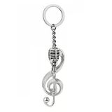 Mikrofon Sol Anahtar Müzik Gümüş Anahtarlık
