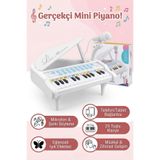 Mikrofonlu 24 Tuşlu Pembe Çocuk Piyanosu - Telefon Bağlantılı Eğitici Işıklı Org Müzik Seti