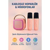 Mikrofonlu Bluetooth Karaoke Hoparlör Rgb LED Işık 5 Ses Efekti Taşınabilir Ses Bombası - Pembe
