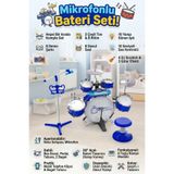 Mikrofonlu Işıklı Sesli Bateri Seti - Piyanolu Tabureli & Bagetli Eğitici Çocuk Bateri Takımı - Mavi