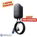 Mikrovolt 22KW Wallbox Araç Şarj İstasyonu (Siyah)