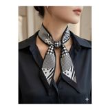 MİKSAJ SİYAH - BEYAZ GEOMETRİK DESEN FULAR SATEN DOKULU 6X90 CM