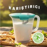 Mikserli Maxi Sürahi 2 L – Bpa Free, Ayran ve Tatlı Hamuru Karıştırıcı Hazne, Karıştırıcılı Sürahi - Mavi - 2 lt