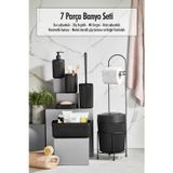 mikudesign 7 Parça Siyah Banyo Seti Metal Stantlı Kovalı Wc Kağıtlık Kozmetik Kutusu Diş Fırçalık Ve Sabunlukla