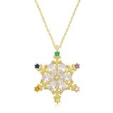 mikudesign 925 Ayar Gümüş Gold Renkli Taşlı Kar Tanesi Kadın Gümüş Kolye MKTB-T7090