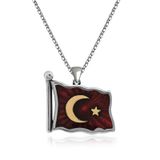 mikudesign 925 Ayar Gümüş Türk Bayrağı Gümüş Kolye MKTB-T4797