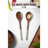 Mikudesign Akasya 2 Li Servis Kaşığı ve Sunum Kaşığı ve Salata Servis Seti Çok Renkli