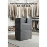 mikudesign Füme 4'Lü Karma Ünit Saklama Kutusu Seti (8 LT + 17 LT + 27 LT) & Çok Amaçlı Ev Ve Kiler Düzenleyici