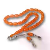 mikudesign Gümüş Püsküllü Turuncu Kapsül Kesim Sıkma Kehribar Tesbih MKTB-BD11005251