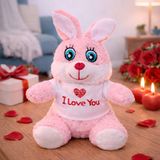 mikudesign I Love You Tişörtlü Sevimli Pembe Peluş Tavşan MKTB-Nrl-N-1124