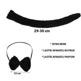 mikudesign Peluş Siyah Renk Kuyruk ve Papyon Yetişkin Çocuk Uyumlu MKTB-SMR-KP1