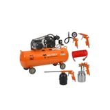 mil-tech Miltech 200 Litre 3.0 HP Çift Kafalı Hava Kompresörü + 5'li Full Set - 2800 Devir IP44 Motor Koruma