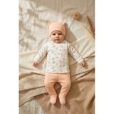 Mila Blossom %100 Pamuklu Çiçek Desenli 3'Lü Bebek Takımı - Kruvaze Üst, Patikli Pantolon Ve Kulaklı Bere Seti