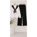 Mila Mood Kız Çocuk Ekru Sweatshirt Siyah Şal Detaylı Bol Paça Pantolon 2’li Takım - 13 - 14 Yaş - Siyah - Beyaz