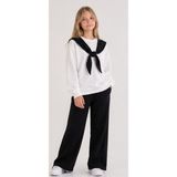 Mila Mood Kız Çocuk Ekru Sweatshirt Siyah Şal Detaylı Bol Paça Pantolon 2’li Takım - 8 - 9 Yaş - Siyah - Beyaz