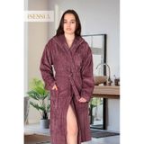 Mila Pamuklu Kapüşonlu Bornoz Kadın & Erkek Yumuşak Banyo Bornozu Mürdüm