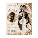 Mila Pars Beauty Premium Saten Fularlı Saç Tokası Gece Siyahı Çiçekli – Uzun Kuyruklu Scrunchie