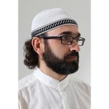 Milad Şerit Detaylı Namaz Takkesi, Desenli Makine Örgüsü Takke - Beyaz