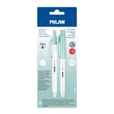 Milan Blister 1 tükenmez kalem P1 mavi + 1 mekanik kurşun kalem PL1 0,7 mm, Edition +, BWM10447IBG, beyaz ve turkuaz, Juego de 2 piezas