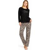 Milan Kumaş Günlük Rahat Leopar Desenli Pijama Takımı - 5108-Siyah
