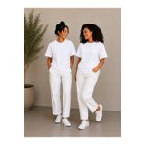 MİLANDORE 2'li Set Beyaz-Beyaz Oversize Kadın T-Shirt - Bisiklet Yaka Pamuklu Tişört
