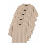 MİLANDORE 5'li Paket Bej Erkek Oversize T-shirt Seti - Bisiklet Yaka Basic Tişört