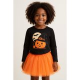 Milangel Cadılar bayramı, halloween, turuncu tütü etekli, bal kabağı baskılı t-shirt'lü takım