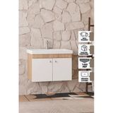 Milano 80 Cm, Lavabolu Alt Banyo Dolabı, Kapaklı Banyo Dolabı, Seramik Lavabo Dahil, Mdf