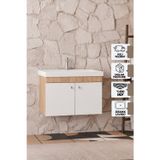 Milano 80 Cm, Lavabolu Alt Banyo Dolabı, Kapaklı Banyo Dolabı, Seramik Lavabo Dahil, Mdf