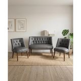 Milano Deri Ofis Büro Çay Seti Koltuk Takımı - Ahşap Ceviz Ayaklı 2+1+1 - Gri