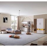 Milano Genç Odası - 3 Kapaklı Aynalı Dolap, Karyola, Komodin, Çalışma Masası, Kitaplık
