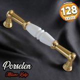 Milano Gerçek Porselen Altın 128 Mm Mobilya Mutfak Kulp Çekmece Dolap Kulplar Kapak Kulpu Kulbu