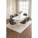 Milano Gold Serisi 90X168 Mdf Masa Metal Ayak Yemek Mutfak Takımı +6 Adet Silinebilir Sandalye - Antrasit