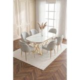 Milano Gold Serisi 90X168 Mdf Masa Metal Ayak Yemek Mutfak Takımı +6 Adet Silinebilir Sandalye - Gri