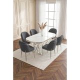 Milano Gümüş Serisi 90X168 Mdf Masa Metal Ayak Yemek Mutfak Takımı +6 Adet Silinebilir Sandalye - Antrasit