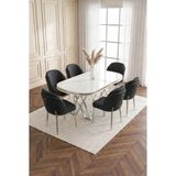 Milano Gümüş Serisi 90X168 Mdf Masa Metal Ayak Yemek Mutfak Takımı +6 Adet Silinebilir Sandalye - Siyah
