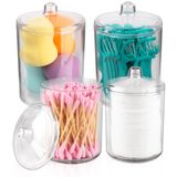 milano home Qtip Tutucu, Makyaj Makyaj Düzenleyici Depolama, Kapaklı Şeffaf Plastik Eczacı Kavanozları, Banyo Pamuklu Çubuk Dispenseri, 2x10oz ve 2x7oz, 4'lü Paket, Kahverengi Ahşap Kapaklar,