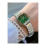 Milano Kadın Kol Saati – Sekizgen Kesme Cam, Taşlı Kadran, İki Renkli Metal Kordon Gümüş Altın Yeşil