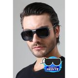 MİLANO KORS Erkek Siyah Mat Metal Çerçeve Detay Siyah Cam Güneş Gözlüğü