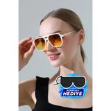 MİLANO KORS Kadın Oversize Beyaz Çerçeve Degrade Cam Gold Sap Güneş Gözlüğü