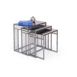 Milano Modern Sehpa Seti, Füme Cam Gümüş Metal Ayak