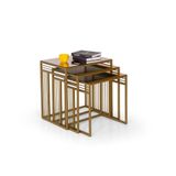 Milano Modern Sehpa Seti, Gold Metal Ayak Bronz Ayna