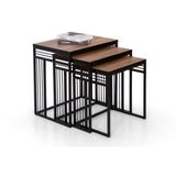 Milano Zigon Sehpa, Siyah Metal Ayaklı Ceviz Üst Tabla